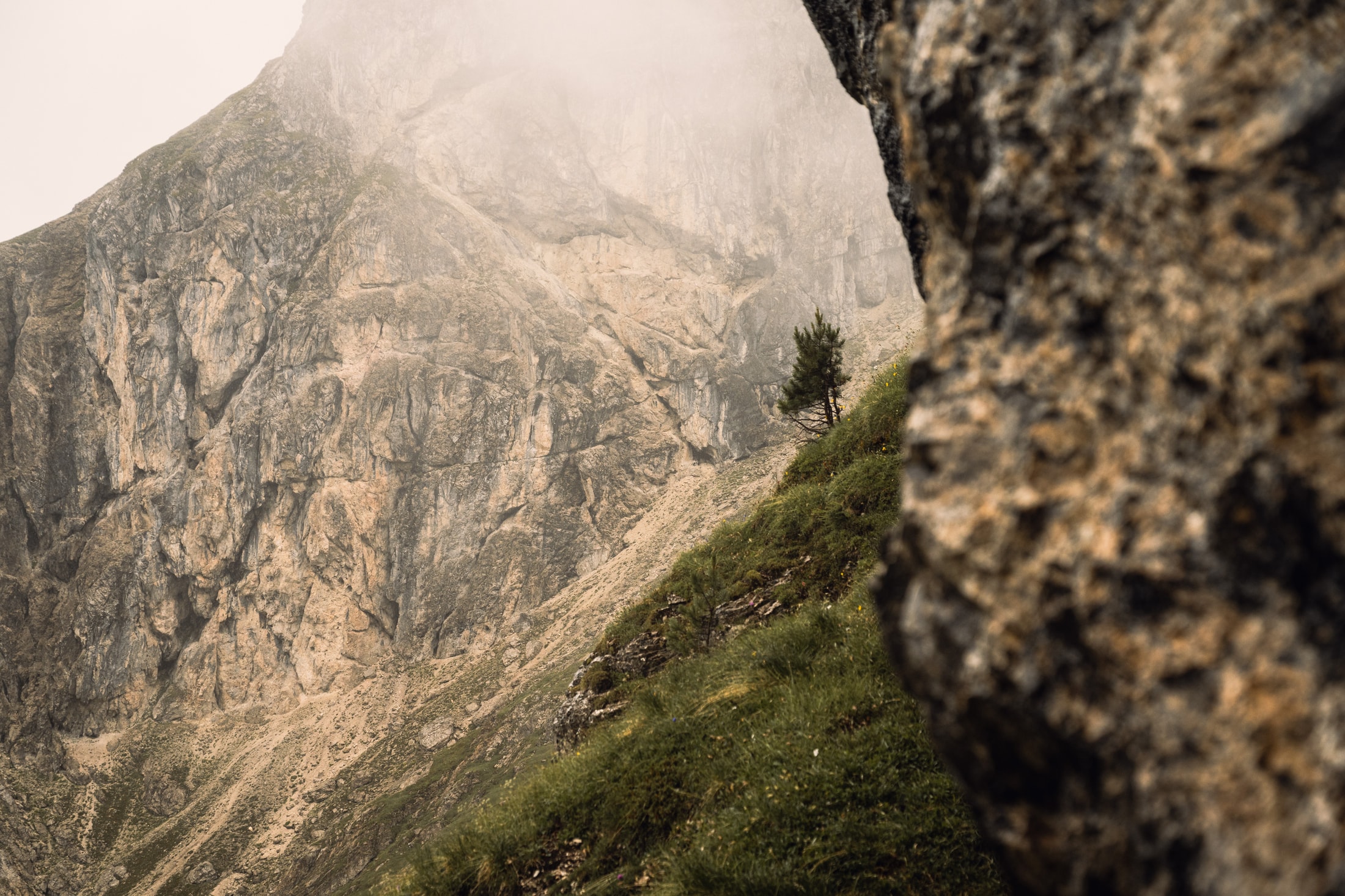 Dolomiti presso San Cassiano, atmosfera e luce soffusa.